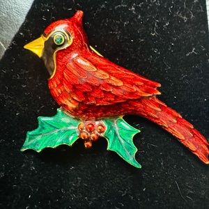 Vintage Signed Joan Rivers Enameled Holiday Cardinal Brooch/Pin